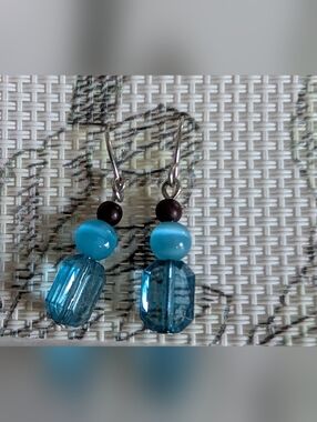 Turquoise Blue Bead Glass Drop Earrings